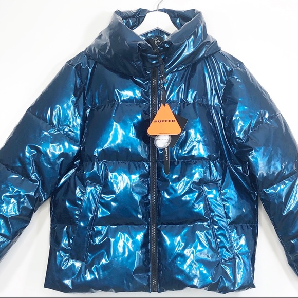 KENDALL + KYLIE Metallic Puffer Jacket in Blue S - Picture 7 of 12